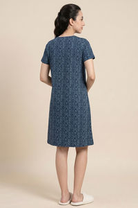 Zivame Knit Cotton Knee Length Nightdress - Blue Depths — thumbnail 3